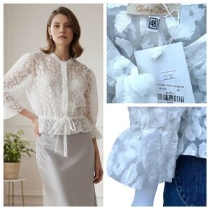 New Dolce Mark White Sheer Organza Blouse Large Whimsy Coquette Fairy NWT‎ Gift